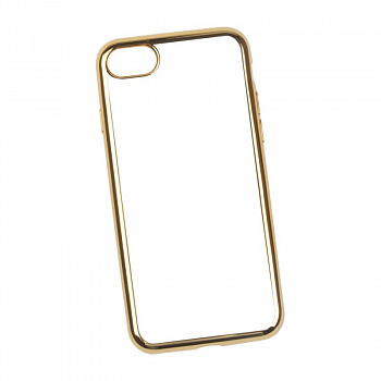 Силиконовый чехол для iPhone SE 2, 8, 7 (прозрачный с золотой хром рамкой/блистер)