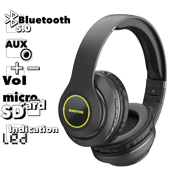 Bluetooth Гарнитура BOROFONE BO17 BT 5.0, 3.5мм, накладная (черный)
